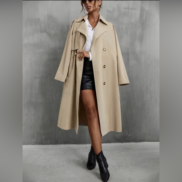 SHEIN Jackets & Blazers - SHEIN Khaki Belted Trench Coat